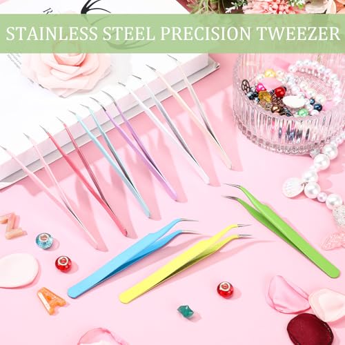 Honoson 9 Pcs Curved Pointed Craft Tweezers Precision Tweezer,Macaron Colors - color: Macaron Colors