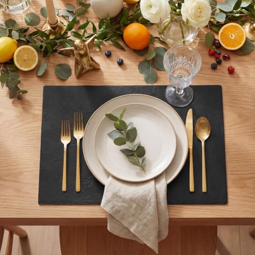 Artoid Mode Black Faux Leather Placemats Set of 4 - color: Black, size: 12" x 18", Rectangular Set of 4