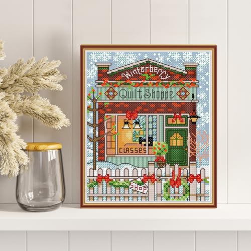 CROSSDECOR Christmas Cottage Stamped Cross Stitch Kits 14CT Prestamped Easy Pattern Needlepoint Kits Crafts for Decor Embroidery Starter Kits DIY Cross Stitch Kits for Adults 17×15cm - color: Christmas Cottage 17×15 cm