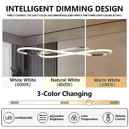 Electroplated Gold Modern LED Pendant Chandelier - color: Electroplated Gold, size: 39.37in