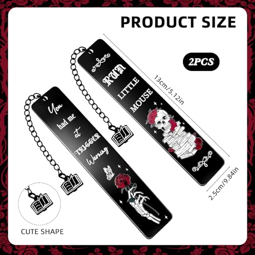 2Pcs Dark Romance Bookmark Funny Gifts for Women Men Book Lover Cute Metal Book Mark Stainless Steel Bookmark Skull Rose Reading Lover Accessories Unique Friend Coworker Valentines Day Gifts - style: Al-dark romance