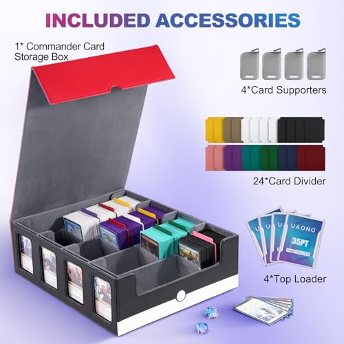 UAONO 4-Row 3000+ Trading Card Storage Box with Commander Display - color: Red&White, size: 4-row