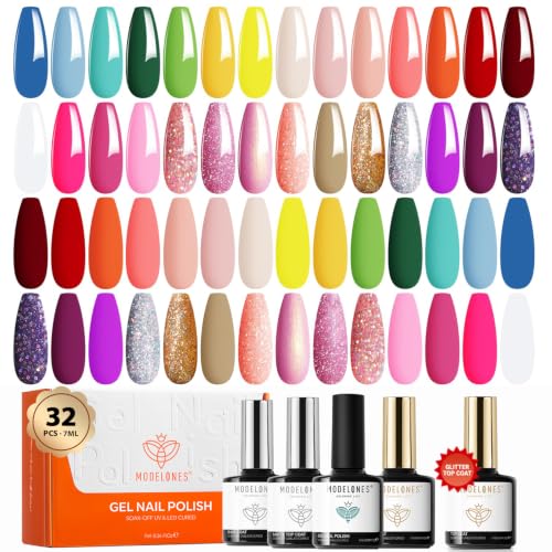 modelones Gel Nail Polish Set Neon Glitter 32PCS 28Colors - color: A2-Passion Fiesta