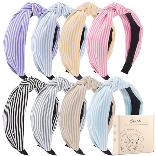 obeoby 8 Pack Stripe Knot Headbands for Women Girls, Non-Slip - color: Stripe