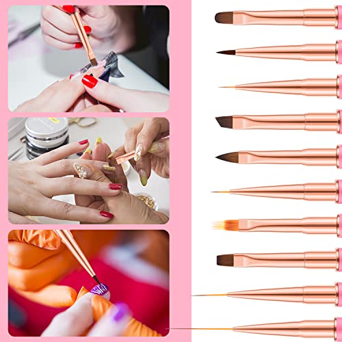 Yasterd Nail Art Brushes Set 5pcs Double-Ended Nail Brushes for Nail Art - color: Pink