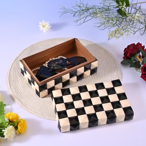 Perilla Home Decorative Storage Box – 8" x 5" x 3" – Black & White MDF with Madison Resin Finish – Large Wooden Keepsake Chest for Home Organization & Decor - color: Black and white