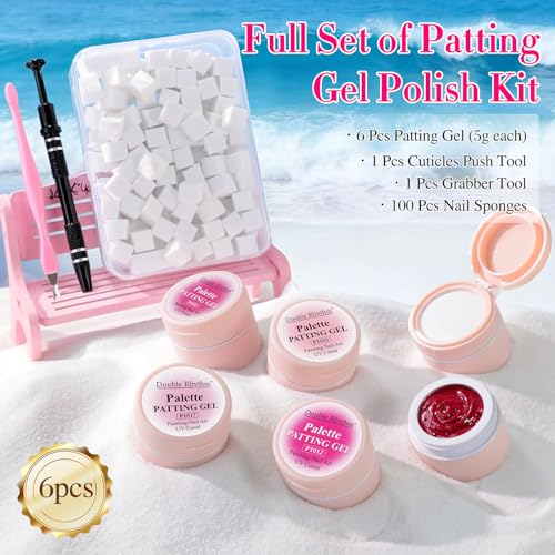 Double Rhythm Painting Gel Polish Set for Nail Art Palette Patting Gel Polish 6 Colors with 100 Pcs Sponges and Grabbing Pen (Pink Rose Purple-T6-67) - color: Pink Rose Purple