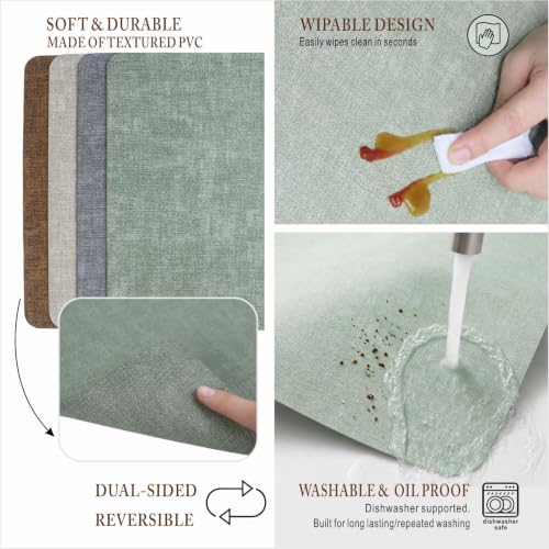 Placemats Set of 4 with Napkins and Rings - Washable Faux Leather Table Mat - color: Gray, size: Placemats Set of 4