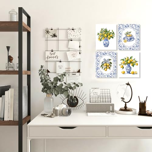 LUKIPOM Chinoiserie Lemon Wall Art Posters Set of 4 Unframed - color: Color 004