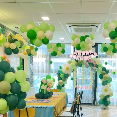 Dusty Green White Balloon Arch Kit, Dark Mint Green Ivory White Balloons - color: Green-white-ivory