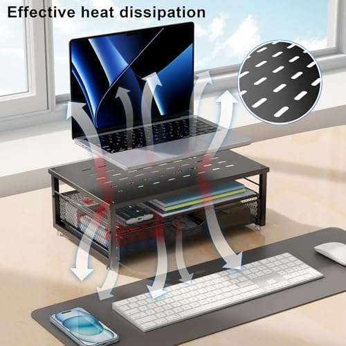 gianotter Computer Monitor Stand Riser with Drawer - color: Black, size: 14.1L x 9.64W x 5.9H Inch