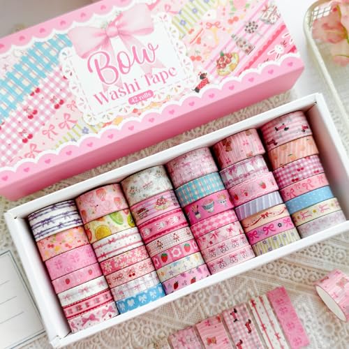 Bomichi Washi Tape Set - 42 Rolls Cute Pink Bow Decorative Scrapbook Tape - color: Pink bow