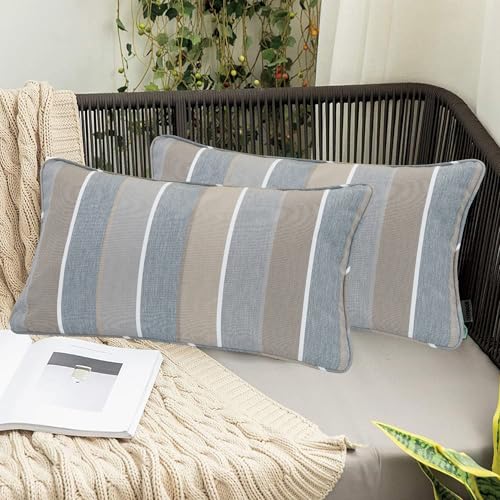 FUNHOME Outdoor Lumbar Pillow Covers 12X20 Inch, No Insert-Grey Stripe - color: Grey Stripe, size: 20"L x 12"W