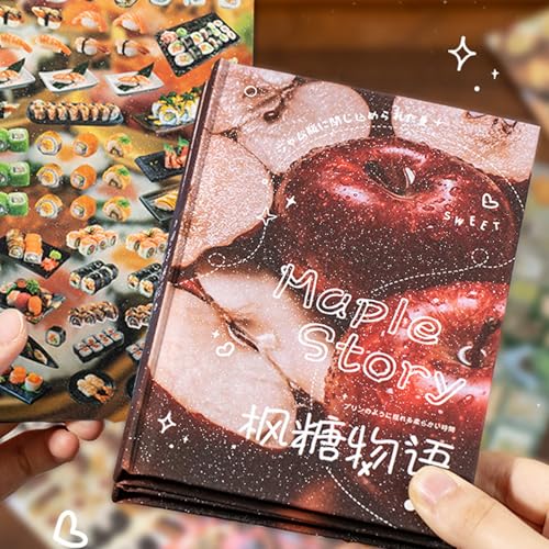 30 Sheets Japanese Aesthetic Sticker Book with Hard Matte Cover, Dreamcore Ocean Theme Foil & Texture Stickers for Journaling, Scrapbooking & Planner Decoration - color: Maple Syrup