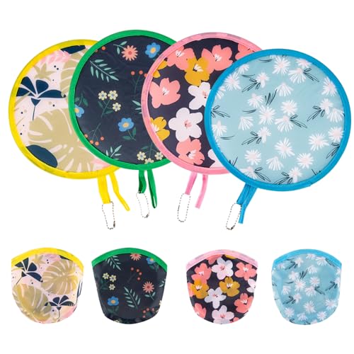 4 Styles Floral Round Foldable Hand Fan Japanese Foldable Fan Style Handheld Foldable Compact Cooling Fans,Round Folding Fan for Outdoor Games,Xmas Decoration,Festival,Party Favors,Travel,Events - color: 4Pcs Floral