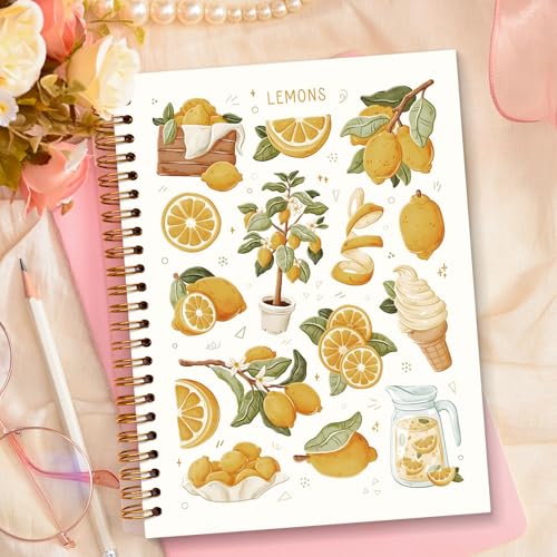 JXREQ Lemon Notebook Journal Gifts for Women Lemons Lover, School Office Supplies Journaling Notebooks for Note Taking Writing, Cottagecore Summer Fruit Spiral Notebooks 5.5x8.3 - color: Fruit 6