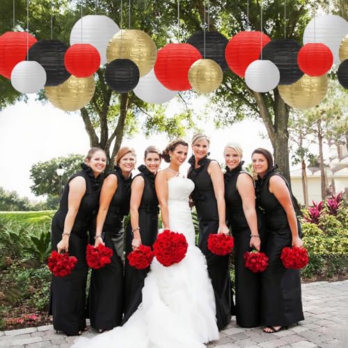 Black Red White Paper Lanterns Decorative 12pcs Party Hanging Decorations for Party Bridal Shower Wedding Baby Shower Graduation Anniversary Room Decor - color: black,red,white,gold