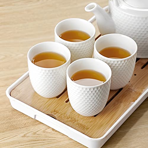 Japanese Tea Set with Teapot and Tea Cup Set for 4 (White) - color: White