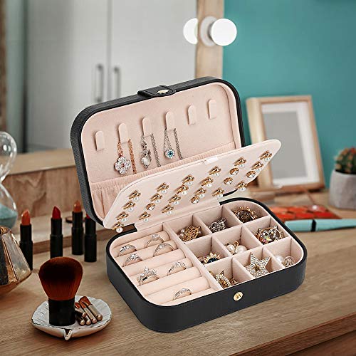 Small Jewelry Box Storage Organizer Jewelry case Travel Jewelry Organizer - color: Black