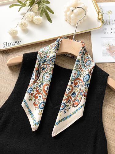 100% Mulberry Silk Scarf - 21" Square Lightweight Neckerchief, Gift Packed - color: White-4