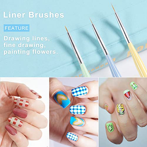 TEOYALL 6Pcs Nail Art Brushes, Gel Nail Polish Painting Liner and Dotting - color: Multicolor