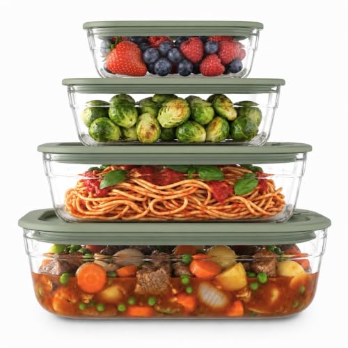Naked Kitchen 8-Piece Food Storage Containers with Lids – Nesting Borosilicate Glass Meal Prep Containers with Leak-Proof Airtight Seal – BPA Free, Microwave, Oven, Freezer & Dishwasher Safe – Green - color: Light Green