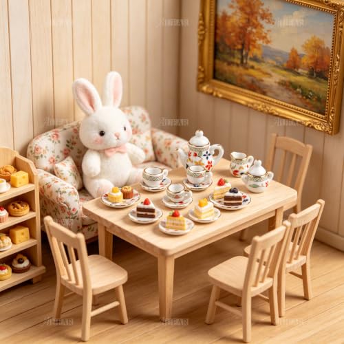 AUEAR, 15 Pack Miniature Ware Porcelain Tea Set 1:12 Miniatur Dish Cup Plate Classic Kitchen Accessories(Gold Leaf Pattern)
