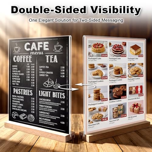 Daletu Acrylic Sign Holder 8.5x11 with Wood Base | 3 Packs Acrylic Sign Display Stand, 2 in 1 Vertical or Slant Clear Tabletop Flyer Menu Holder, Plastic Picture Frame for Store, Office, Vendor, Party - size: 3PCS (8.5"x11")