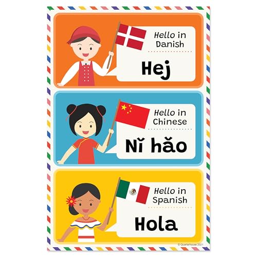 Quarterhouse 7 Poster Hello in 21 Languages Classroom Set - color: Hello in 21 Languages