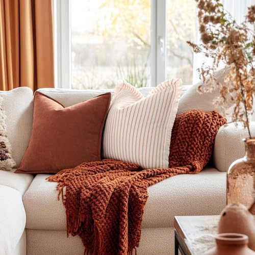 ZWJD Rust Throw Pillow Covers 18x18 Set of 2 Chenille Fall Pillow Covers with Elegant Design Soft and Luxurious Decorative Throw Pillows for Couch, Bed, and Home Decor - color: Rust, size: 18" x 18" (Pack of 2)