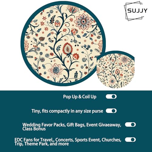 4 Pack Mughal Blooms Foldable Hand Fans, Pocket-Sized Round Fans for Travel, Events, Indoor & Outdoor (Mughal Blooms) - style: Mughal Blooms
