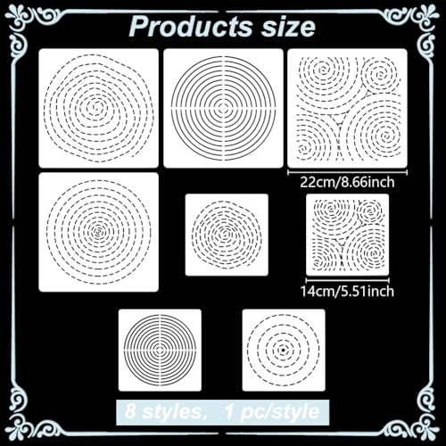 FREEBLOSS 8Pcs Sashiko Stencils Sashiko PET Template Annual Ring Embroidery Template for Hand Quilting Sashiko Patterns Templates Embroidery Stencils 2 Sizes 8.7’‘/5.5’‘ - style: Round