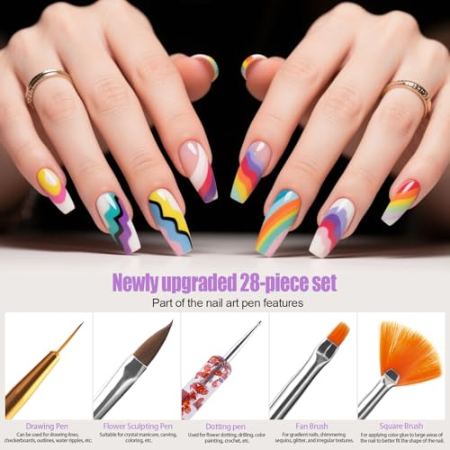 Artdone 38Pcs Nail Striping Tape Lines Kit With Nail Art Pens Dotting Tools And Liner Brushes For Gel Polish Small Detail Drawing Design Paint - color: 38Pcs Color Set