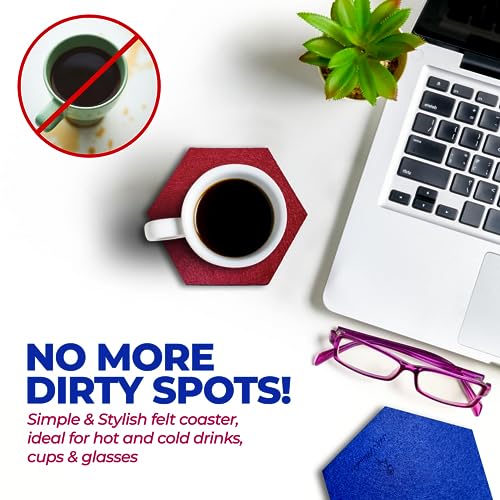 A&A Wonders Premium Felt Coasters for Drink, Absorbent Felt Protects Furniture, Table, Anti Slip, Absorbent, Suitable for Drinks & All Table Types (Wine Red/Royal Blue, Hexagon 6 Pack) - color: Wine Red/Royal Blue, size: Hexagon 6 Pack