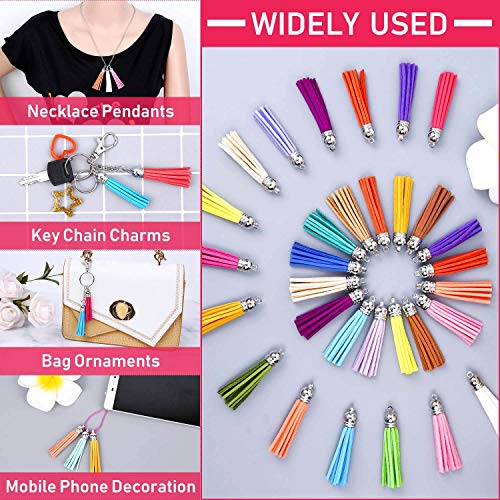 PAXCOO Tassels Charms for Jewelry Making, Keychain Tassels Bulk for Crafts, Leather Key Chain Tassel Charms - size: 1 1/2 inch