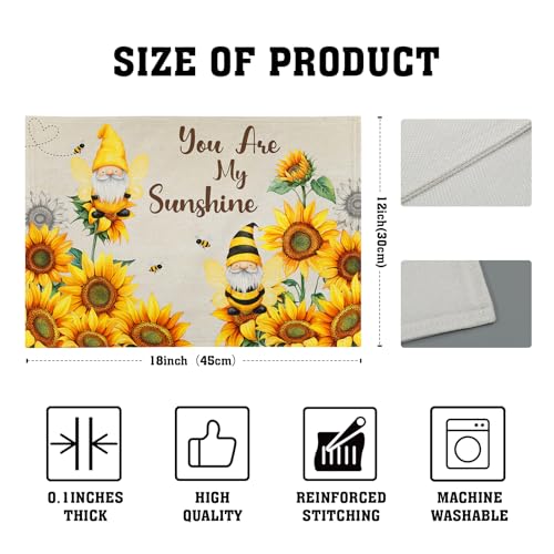 Giwawa Bee Gnomes Placemats Set of 4, 12x18 Inch Vintage Summer Sunflowers Linen Place Mat, Sunshine Floral Heat Resistant Washable Table Mats Kitchen Dining Seasonal Farmhouse Decor - color: Bee Gnome