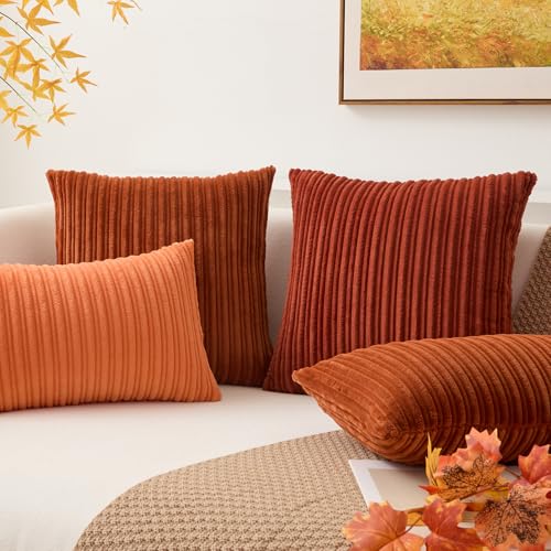 Kevin Textile Striped Corduroy 16”x16” Pillow Covers 2 Pack, Orange - color: Orange, size: 16" x 16" (Pack of 2)