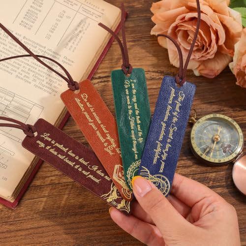 4 PCS Vintage Biblical Quote Leather Bookmarks for Women, Personalized PU Book Marks for Reading Women,Book Marks for Teachers Students School Office Home Supplies - color: 4 Pcs Biblical Quote