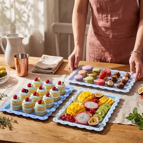 6 Pcs Blue Serving Trays Plastic Food Platters - color: Blue