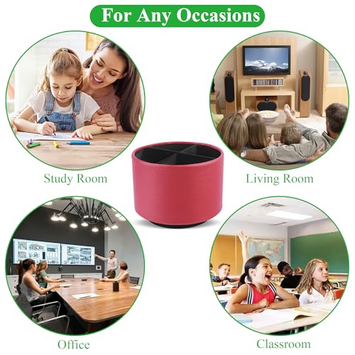 Round Leather Art Supply Organizer,Remote Control Holder,360 Degree Spinning,Multi-Functional Pencil Holder,4 Compartments Desktop Stationary Organizer(1-Lichee Red) - color: 1-Lichee Red