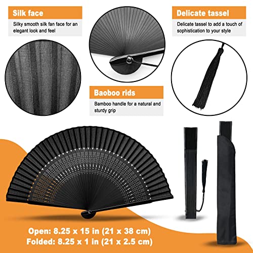 Hand Fan for Women Foldable - Folding Chinese Japanese Vintage Bamboo Silk Fan - Ideal for Hot Flashes, Church, EDM, Festivals, Dancing and Gifts (Sexy Black-S) - color: Sexy Black-s