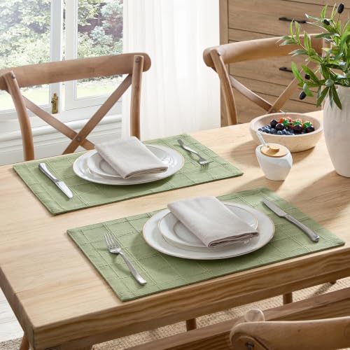 ZeeMart Linen Checked Farmhouse Placemats Set of 4, Sage Green 13x19in - color: Sage Green, size: Set of 4