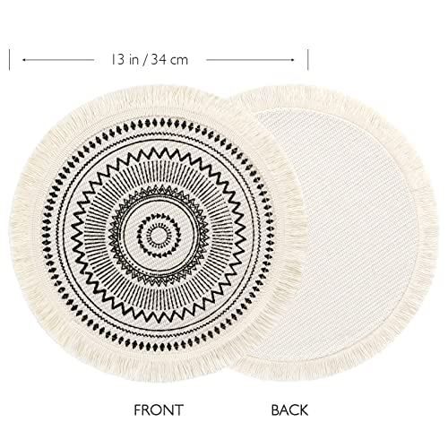 Set of 6 Round Placemats 13 Inch Cotton Woven Mandala Tassels Table Mats - color: Spiral-6pcs