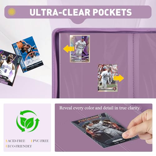 Trading Card Binder 9 Pocket, 360 Pockets Card Collection Binder - color: Purple
