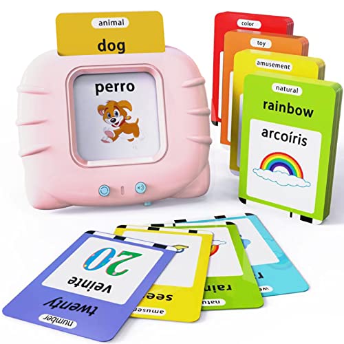 Lapare Spanish and English Bilingual Audible Flash Cards Toy with Music for Toddlers 1 2 3 4 5, Learn Spanish and English for Kids, Niñas, Niños, Bebes - color: Pink, size: 521 Sight Words Bilingual