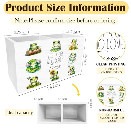 Cute Floral Frog Pen Holder for Desk, Gifts for Frog Lovers Pencil Organizer, Just a Girl Who Loves Frogs Wooden Box Sign Desk Decor for Home Office Decoration - color: FROGS