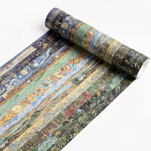 Lychii Washi Tape Set,12 Rolls 5M/16.4Ft Long Gold Foil Masking Tape,15mm - color: Art