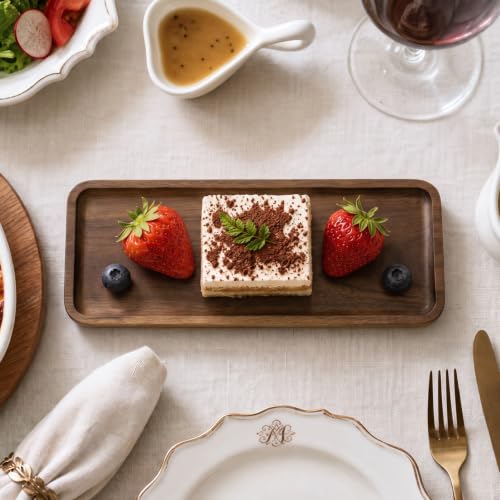 2PCS Small Wood Serving Tray (11.42 x 4.13 Inch), Mini Platter