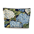 Boho Makeup Bag, Blue Hydrangea Floral Cosmetic Bag Makeup Organizer Pouch - color: Hydrangea