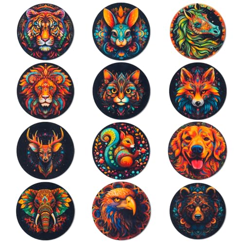 Trillionn 12 Pack Felt Cup Coasters for Drink, Absorbent Coasters for Coffee, Animal Pattern Design - color: Animal